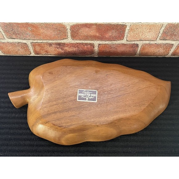Vintage Monkey Pod Leaf Wooden Hand Carved Serving Tray Dish Bowl Mid-Century - Picture 5 of 8